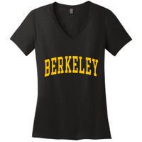 Berkeley Arched Varsity Text Yellow Berkeley Women's V-Neck T-Shirt