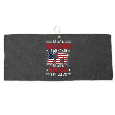 Being A Veteran Is An Honor Being Papa Is Priceless Large Microfiber Waffle Golf Towel