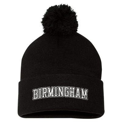 Birmingham Al Varsity Style Magic City Outline White Grunge Pom Pom 12in Knit Beanie