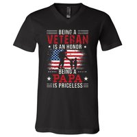 Being A Veteran Is An Honor Being Papa Is Priceless V-Neck T-Shirt