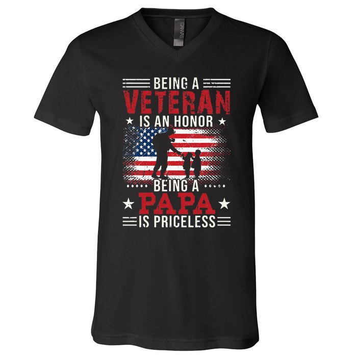 Being A Veteran Is An Honor Being Papa Is Priceless V-Neck T-Shirt