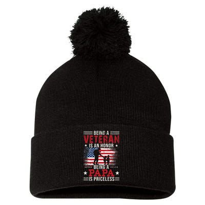 Being A Veteran Is An Honor Being Papa Is Priceless Pom Pom 12in Knit Beanie