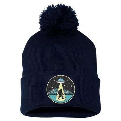 Bigfoot Abduction! Vintage Sasquatch & UFO Alien Graphic Pom Pom 12in Knit Beanie