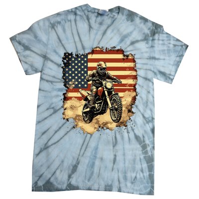 Bike American Vintage Usa Flag Motocross Biker 4th Of July Tie-Dye T-Shirt