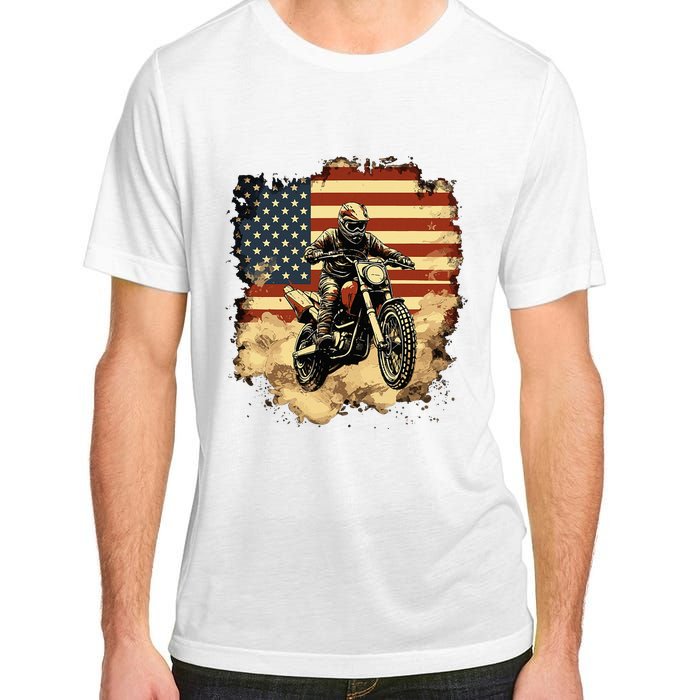 Bike American Vintage Usa Flag Motocross Biker 4th Of July Adult ChromaSoft Performance T-Shirt