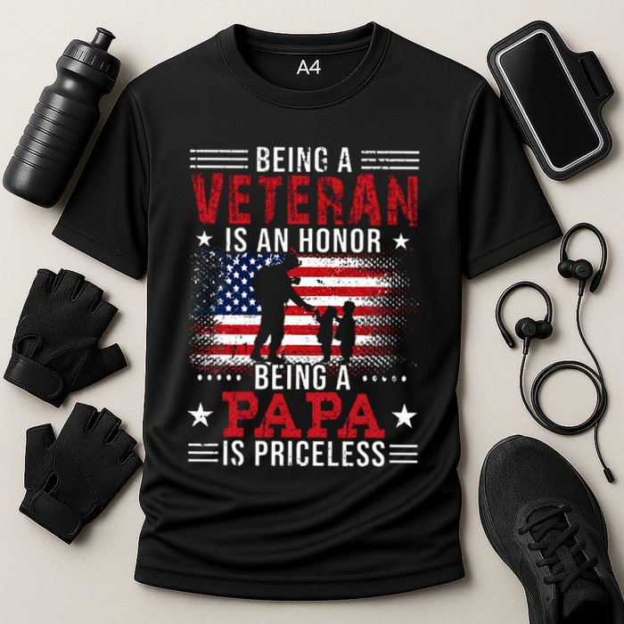 Being A Veteran Is An Honor Being Papa Is Priceless Cooling Performance Crew T-Shirt