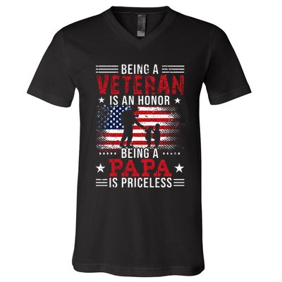 Being A Veteran Is An Honor Being Papa Is Priceless V-Neck T-Shirt
