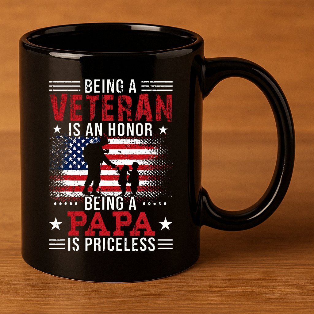 Being A Veteran Is An Honor Being Papa Is Priceless 11oz C Handle Ceramic Mug