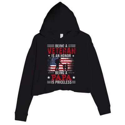 Being A Veteran Is An Honor Being Papa Is Priceless Crop Fleece Hoodie