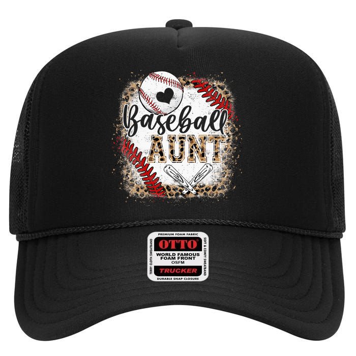 Baseball Auntie Vintage Leopard Baseball Pride High Crown Mesh Back Trucker Hat