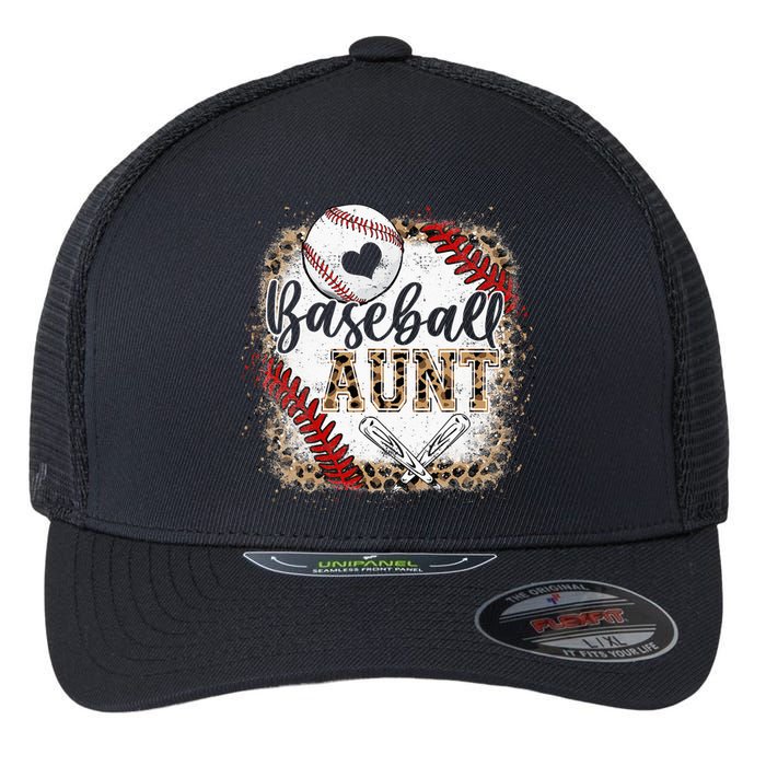 Baseball Auntie Vintage Leopard Baseball Pride Flexfit Unipanel Trucker Cap