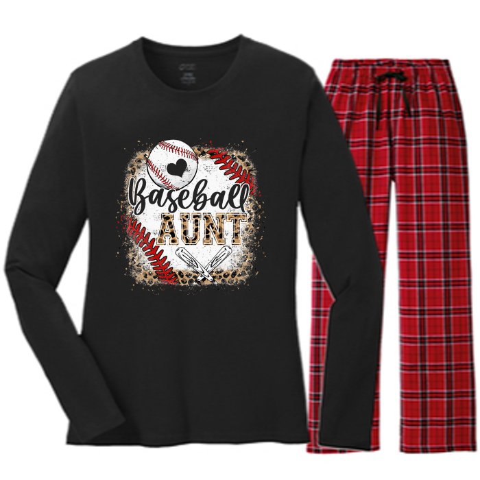 Baseball Auntie Vintage Leopard Baseball Pride Women's Long Sleeve Flannel Pajama Set 