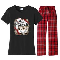 Baseball Auntie Vintage Leopard Baseball Pride Women's Flannel Pajama Set