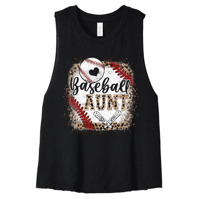 Baseball Auntie Vintage Leopard Baseball Pride Women's Racerback Cropped Tank