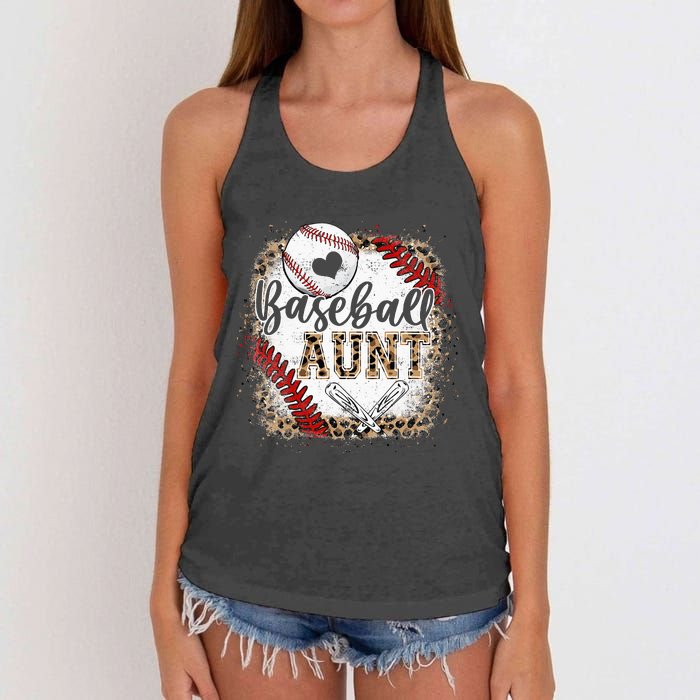 Baseball Auntie Vintage Leopard Baseball Pride Women's Knotted Racerback Tank