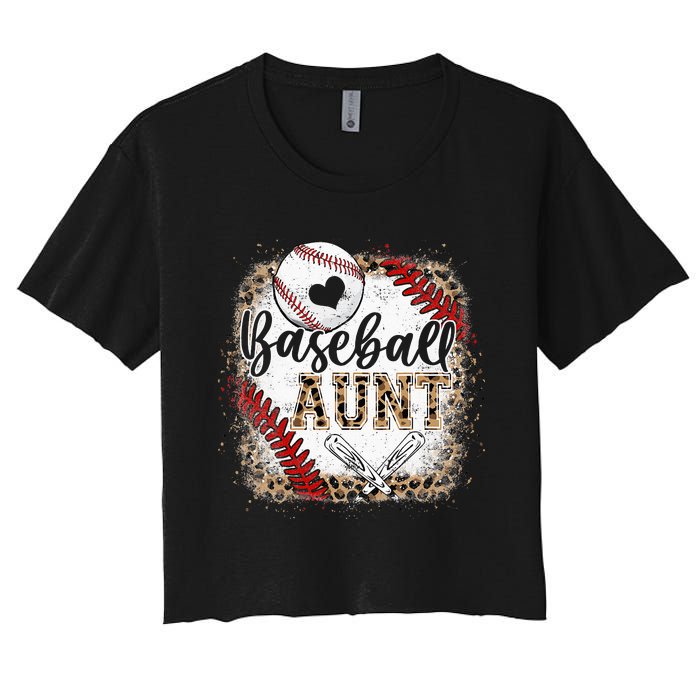 Baseball Auntie Vintage Leopard Baseball Pride Women's Crop Top Tee