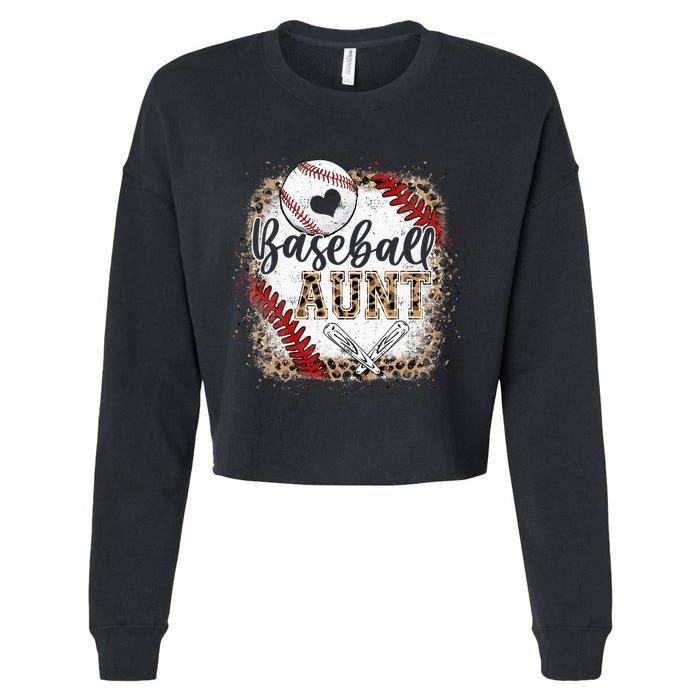 Baseball Auntie Vintage Leopard Baseball Pride Cropped Pullover Crew