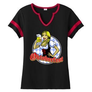 Bavarian Girl With A Glass of Beer Celebrating Oktoberfest Ladies Halftime Notch Neck Tee