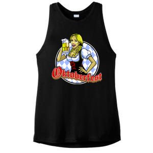 Bavarian Girl With A Glass of Beer Celebrating Oktoberfest Ladies PosiCharge Tri-Blend Wicking Tank