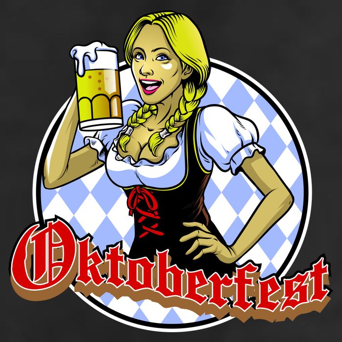 Bavarian Girl With A Glass of Beer Celebrating Oktoberfest 7 Panel Mesh Trucker Snapback Hat