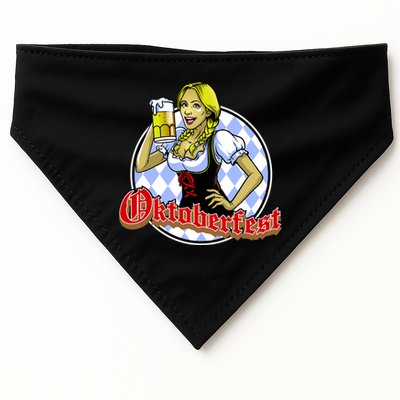 Bavarian Girl With A Glass of Beer Celebrating Oktoberfest USA-Made Doggie Bandana