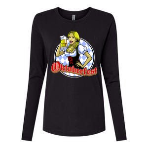 Bavarian Girl With A Glass of Beer Celebrating Oktoberfest Womens Cotton Relaxed Long Sleeve T-Shirt