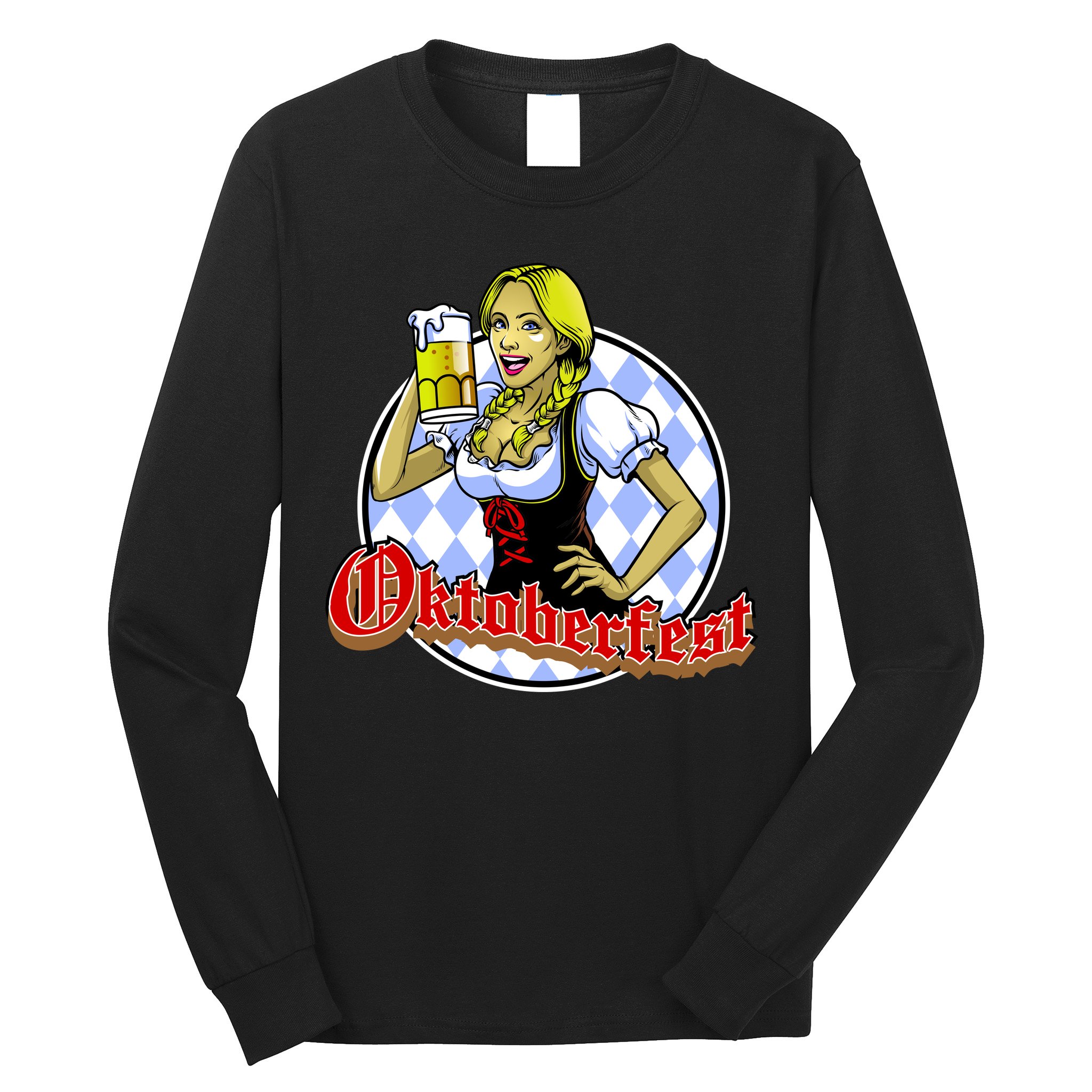 Bavarian Girl With A Glass of Beer Celebrating Oktoberfest Long Sleeve Shirt