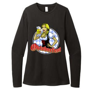 Bavarian Girl With A Glass of Beer Celebrating Oktoberfest Womens CVC Long Sleeve Shirt