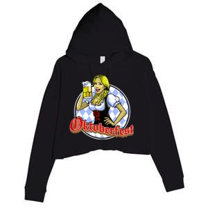 Bavarian Girl With A Glass of Beer Celebrating Oktoberfest Crop Fleece Hoodie