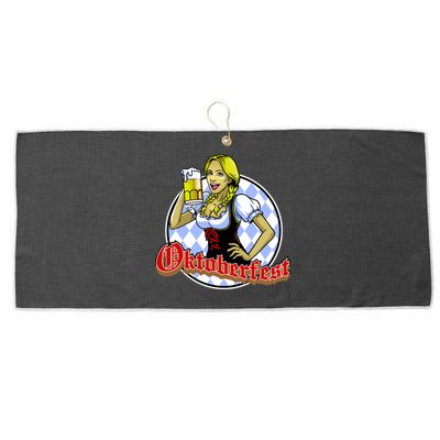 Bavarian Girl With A Glass of Beer Celebrating Oktoberfest Large Microfiber Waffle Golf Towel