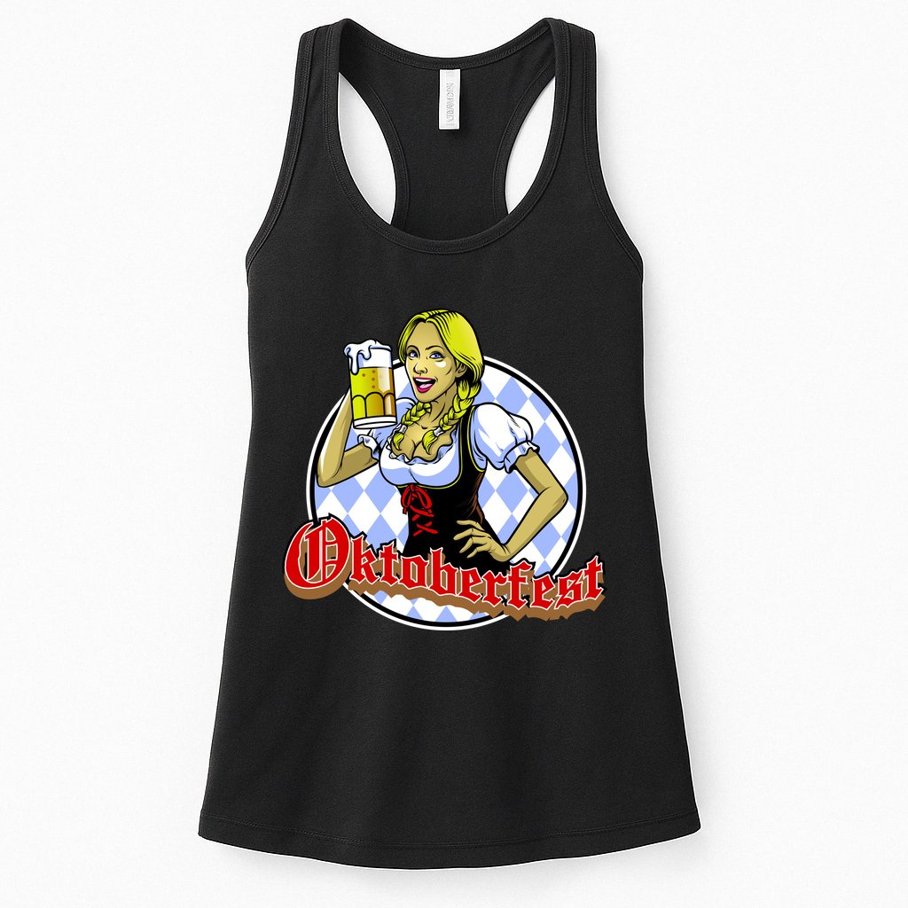 Bavarian Girl With A Glass of Beer Celebrating Oktoberfest Womens Tank Top
