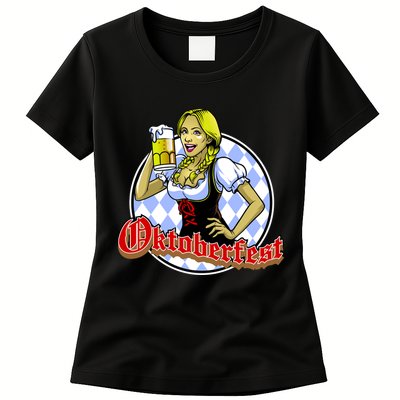 Bavarian Girl With A Glass of Beer Celebrating Oktoberfest Womens T-Shirt