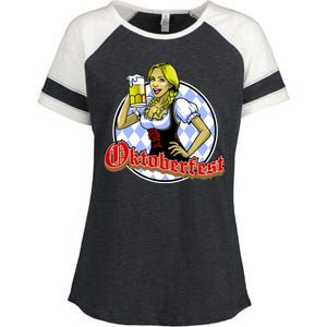 Bavarian Girl With A Glass of Beer Celebrating Oktoberfest Enza Ladies Jersey Colorblock Tee