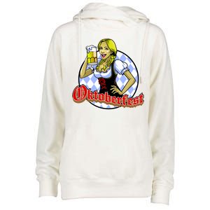 Bavarian Girl With A Glass of Beer Celebrating Oktoberfest Womens Funnel Neck Pullover Hood