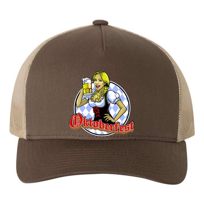 Bavarian Girl With A Glass of Beer Celebrating Oktoberfest Yupoong Adult 5-Panel Trucker Hat