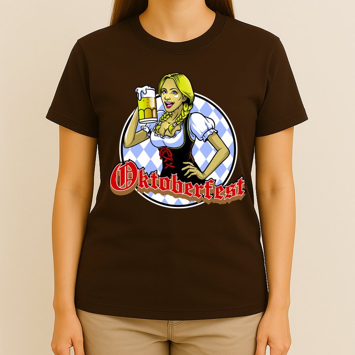 Bavarian Girl With A Glass of Beer Celebrating Oktoberfest T-Shirt