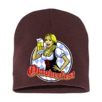 Bavarian Girl With A Glass of Beer Celebrating Oktoberfest Short Acrylic Beanie