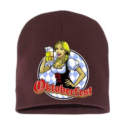 Bavarian Girl With A Glass of Beer Celebrating Oktoberfest Short Acrylic Beanie