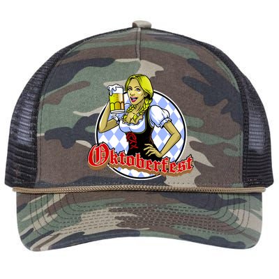 Bavarian Girl With A Glass of Beer Celebrating Oktoberfest Retro Rope Trucker Hat Cap