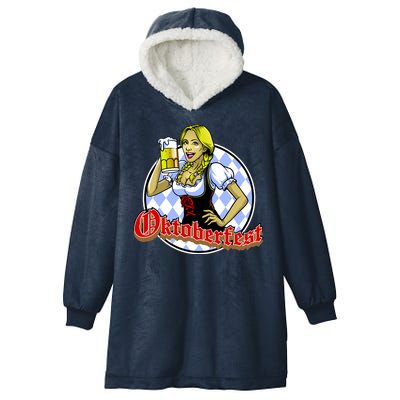 Bavarian Girl With A Glass of Beer Celebrating Oktoberfest Hooded Wearable Blanket