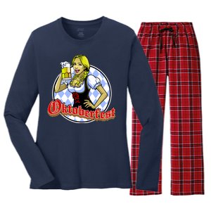 Bavarian Girl With A Glass of Beer Celebrating Oktoberfest Women's Long Sleeve Flannel Pajama Set 