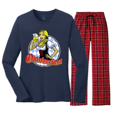 Bavarian Girl With A Glass of Beer Celebrating Oktoberfest Women's Long Sleeve Flannel Pajama Set 