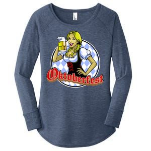 Bavarian Girl With A Glass of Beer Celebrating Oktoberfest Women's Perfect Tri Tunic Long Sleeve Shirt