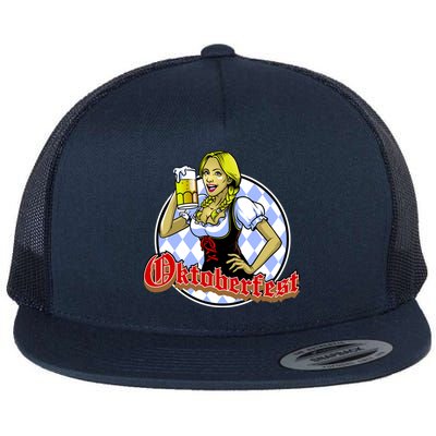 Bavarian Girl With A Glass of Beer Celebrating Oktoberfest Flat Bill Trucker Hat