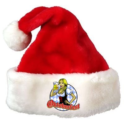 Bavarian Girl With A Glass of Beer Celebrating Oktoberfest Premium Christmas Santa Hat