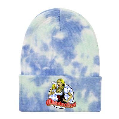 Bavarian Girl With A Glass of Beer Celebrating Oktoberfest Tie Dye 12in Knit Beanie