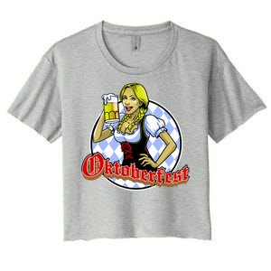 Bavarian Girl With A Glass of Beer Celebrating Oktoberfest Women's Crop Top Tee