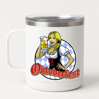 Bavarian Girl With A Glass of Beer Celebrating Oktoberfest 12 oz Stainless Steel Tumbler Cup