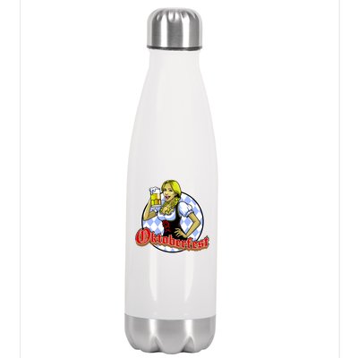 Bavarian Girl With A Glass of Beer Celebrating Oktoberfest Stainless Steel Insulated Water Bottle