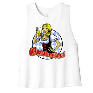 Bavarian Girl With A Glass of Beer Celebrating Oktoberfest Women's Racerback Cropped Tank